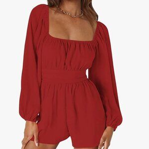 Long Sleeve Shorts Romper Women 2024 Summer Square Neck Tie Back Dressy NWOT